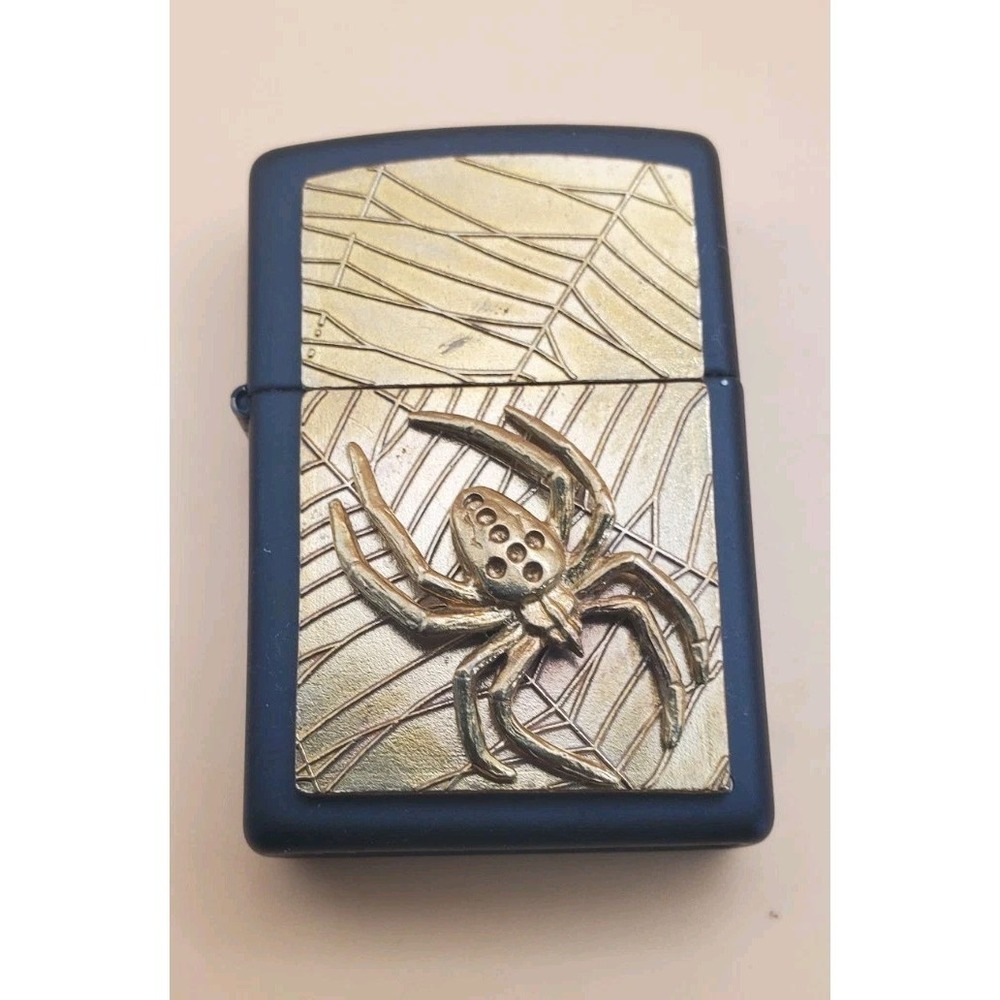 Zippo Lighter With A Spyder With Web Medallion Matt Black